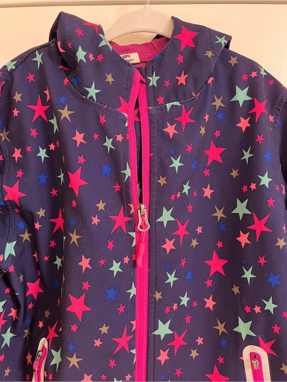 Girls' Navy Star-Print Hooded Raincoat Jacket with Pink Lining 5T